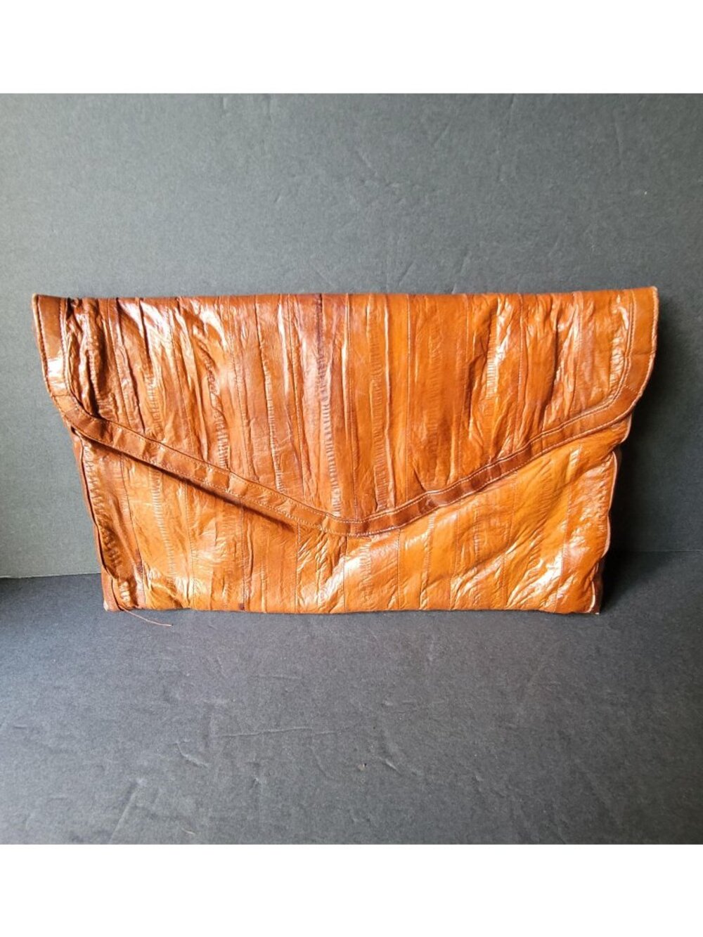 Vintage Brown Eel Skin Clutch Bag | 1980s Boho Envelope Evening Bag | Genuine Le